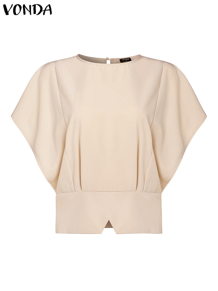 VONDA Women Elegant Solid Shirts Fashion Short Sleeve Tops 2024 Summer Blouse Sexy Square Collar Party Tunic Casual Blusas Baggy