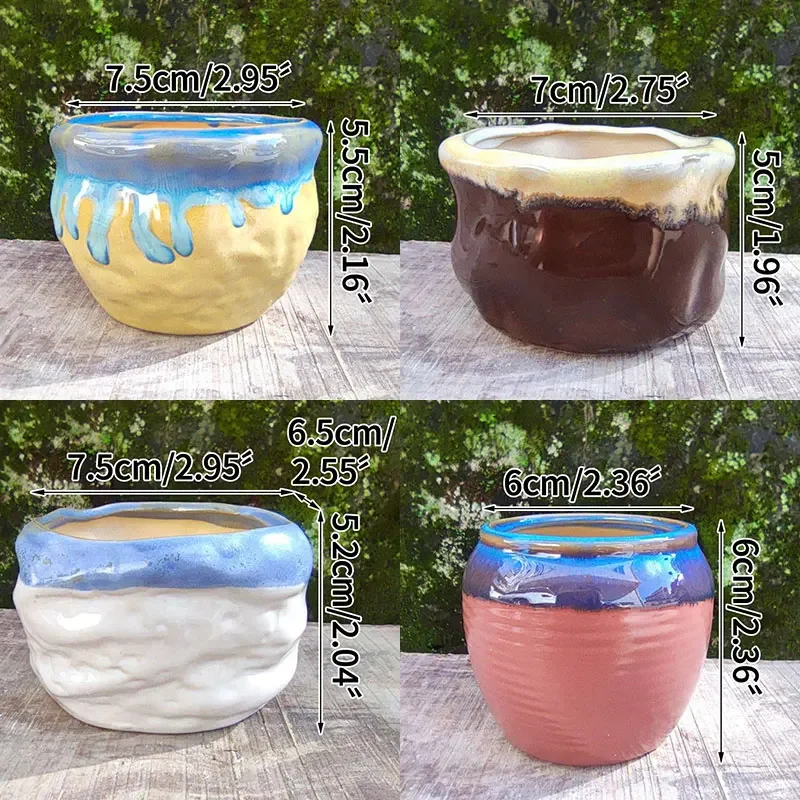 Home Decoration Creativity Retro Flowing Glaze Succulent Ceramic Flower Pot Plant Succulent Pot Table Decoration Small Cylinder