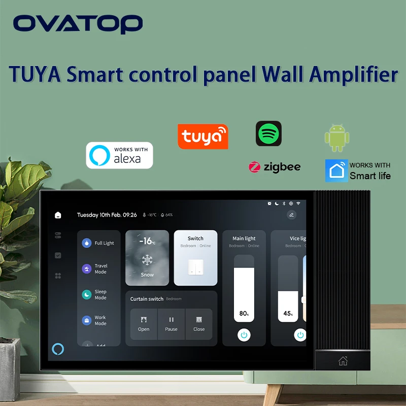 TUYA smart home control panel android11 sound system audio in wall amplifier with Bluetooth ZIGBEE Gateway ALEXA IR touch screen