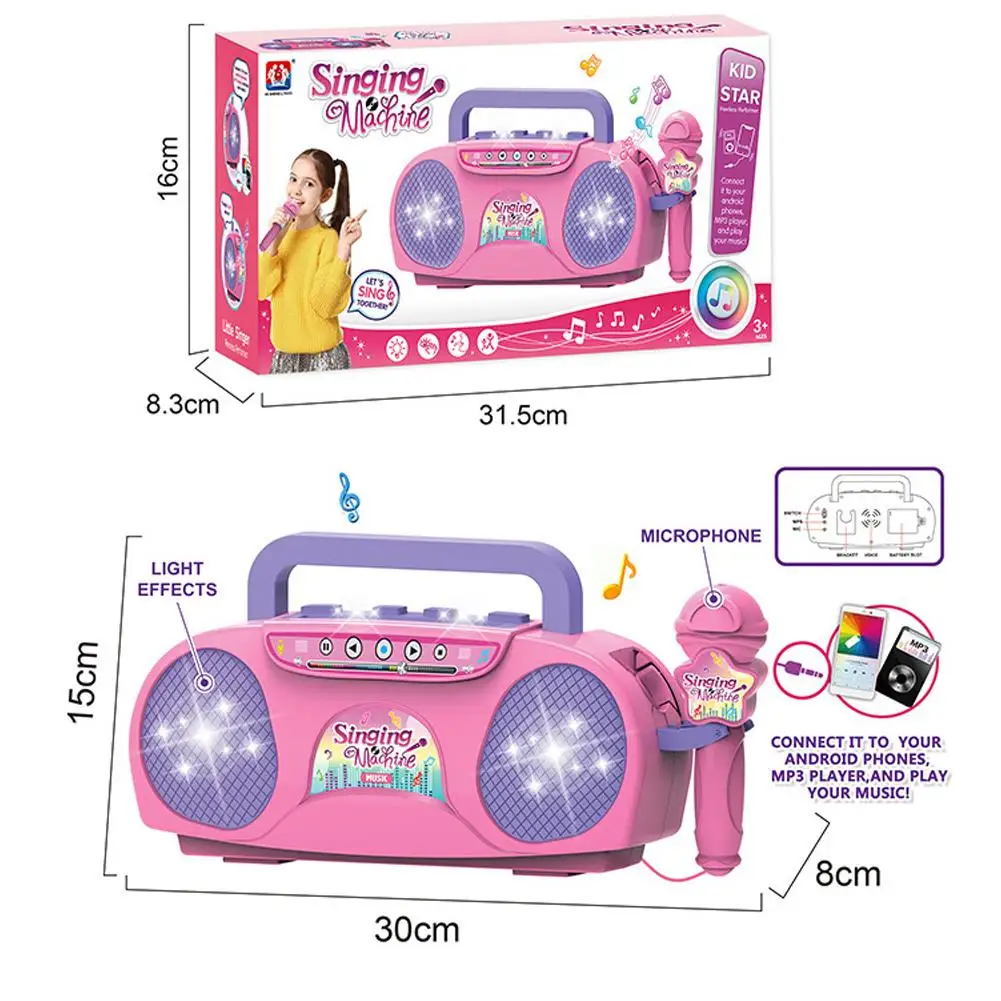 Kids Karaoke Machine Microphone Music Instrument Toy with Light for Indoor & Outdoor Travel Educational Gift for Girls & Boys