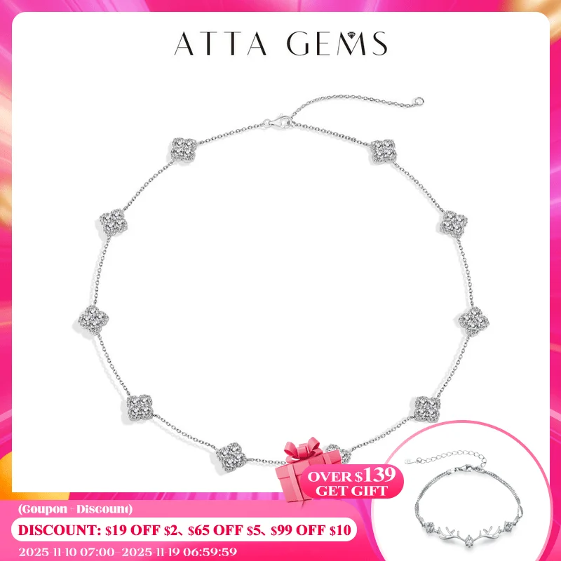

ATTAGEMS Original Flower-shaped Full Moissanite Necklace for Women 925 Sterling Silver Engagement Gift Jewelry Adjustable 40+5cm