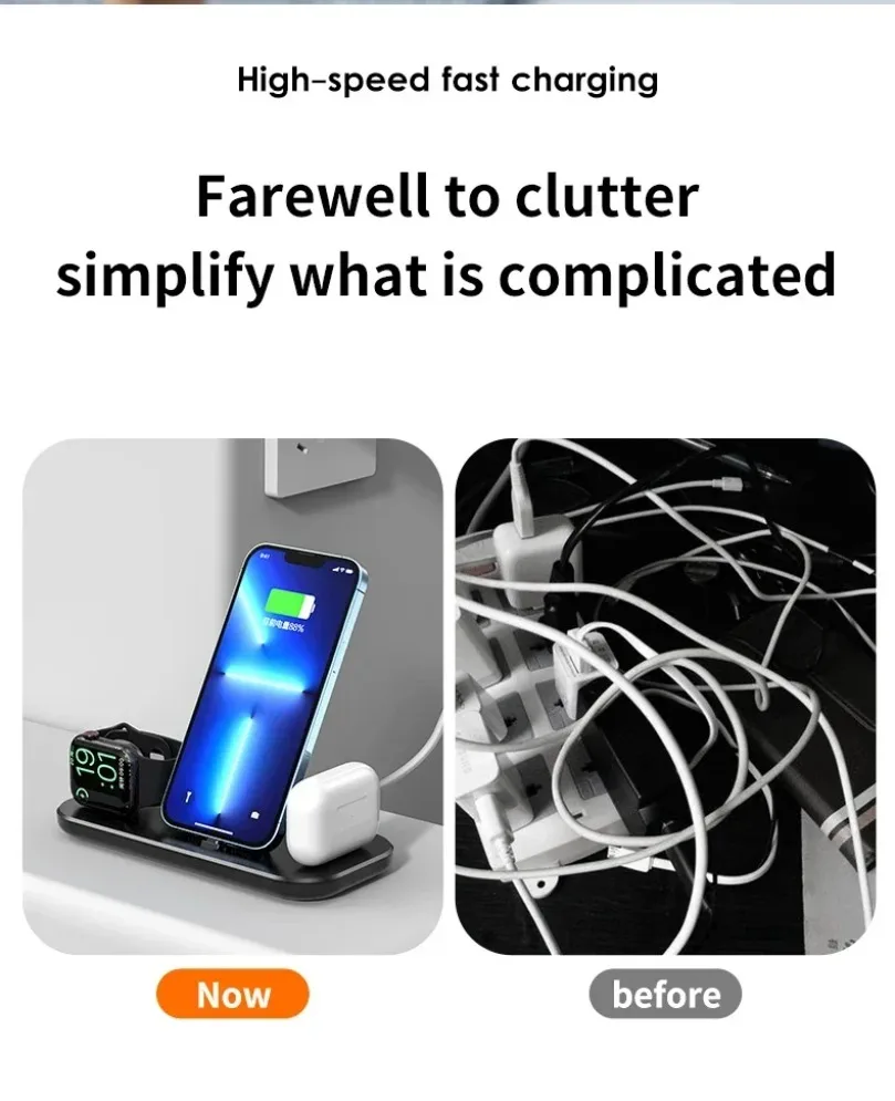 3-in-1 Schnell-Ladestation Faltbares Kabelloses Ladegerät Ständer Dock Handyhalter für iPhone 17-12 Apple Watch AirPods – Detail 4