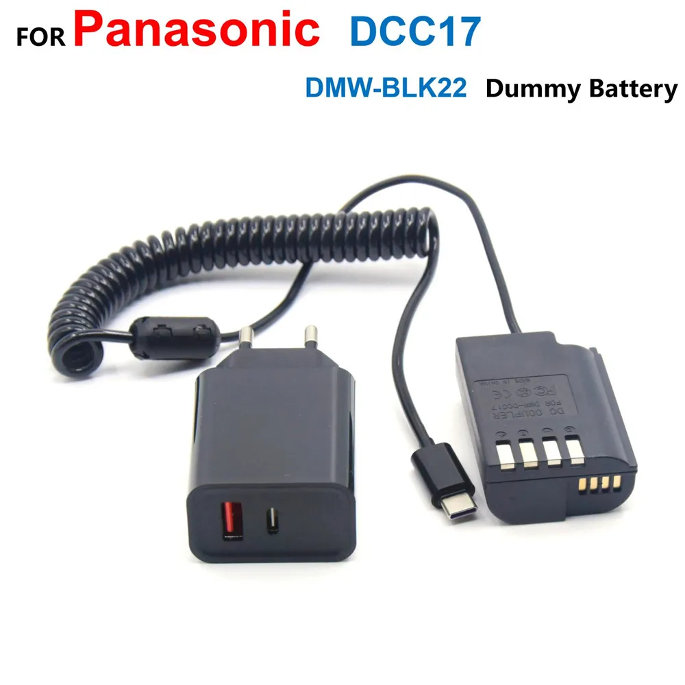 DMW-DCC17 DMW-BLK22 DC Coupler Fake Battery+PD Charger USB C Power Adapter Cable For Panasonic Lumix GH6 GH6L GH5II DC-S5 S5K