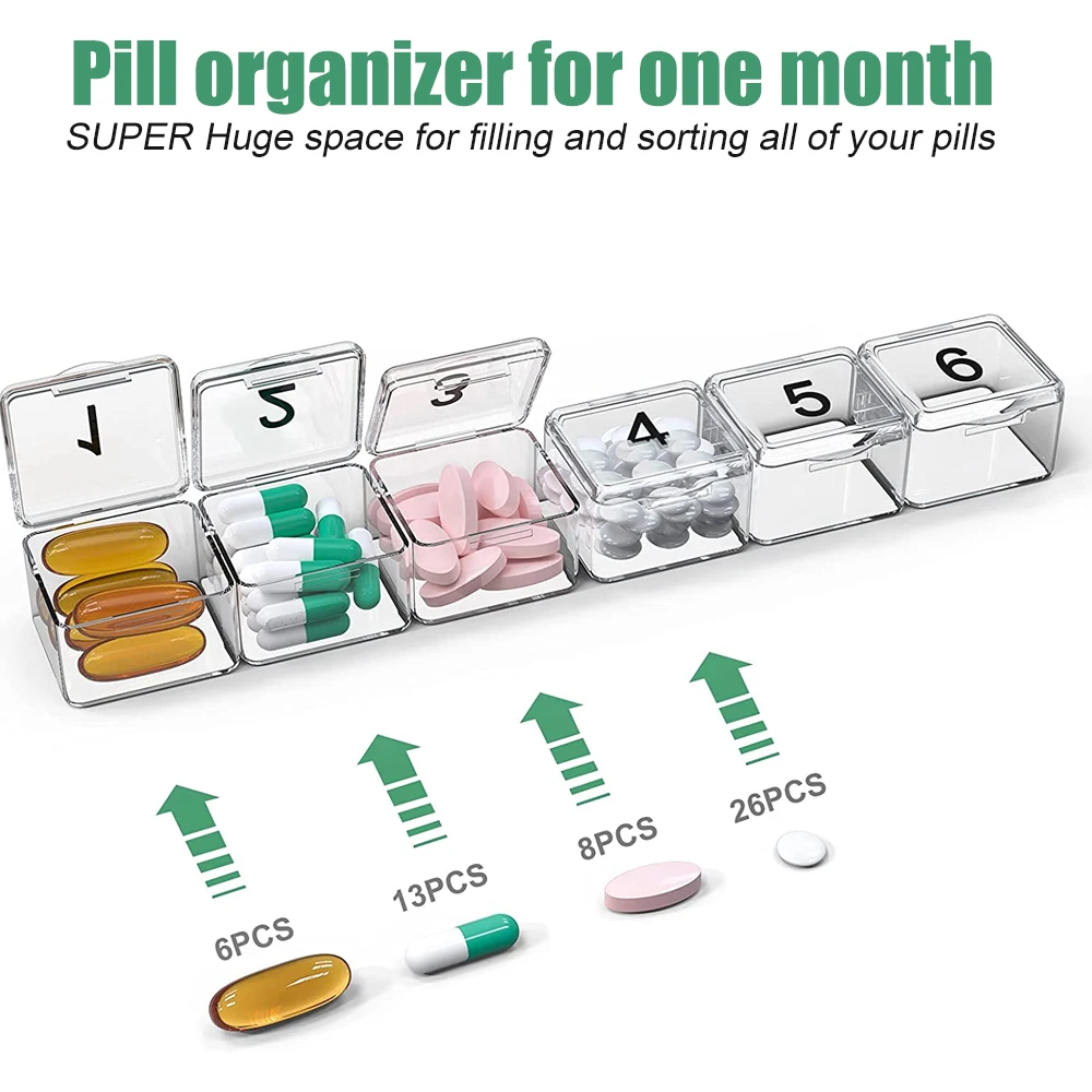 1 Set Monthly Pill Organizer - Large Compartments Portable Case for Travel, One Month Pill Cases Medicine Organizer for Vitamin