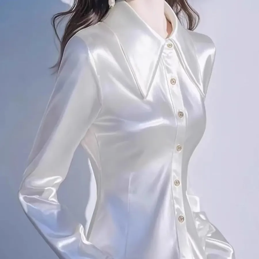 

Розовый шелковый длинный топ с уникальным дизайном, подчеркивающим талию, в корейском стиле, свободного кроя, однотонный, с пуговицами.