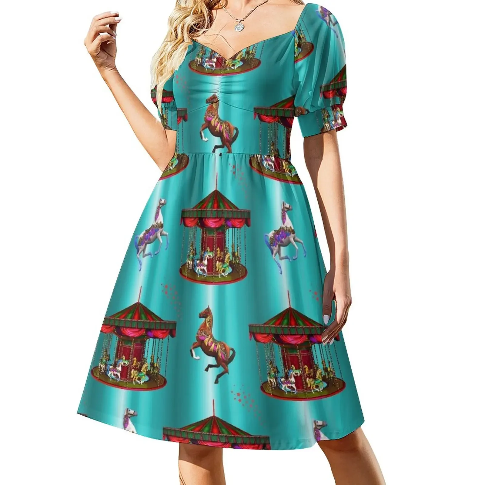 

Carousel Horses Short-Sleeved Dress women's summer dress 2025 dresses for special events