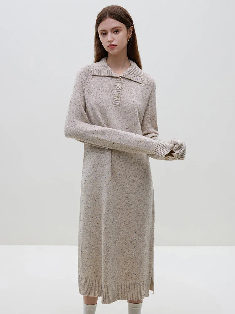 FSLE Knitted Dress Women's Winter 2023 New Straight Mid Length Colorful Dotted Yarn Woolen Dress Grey Women Dress Casual Loose