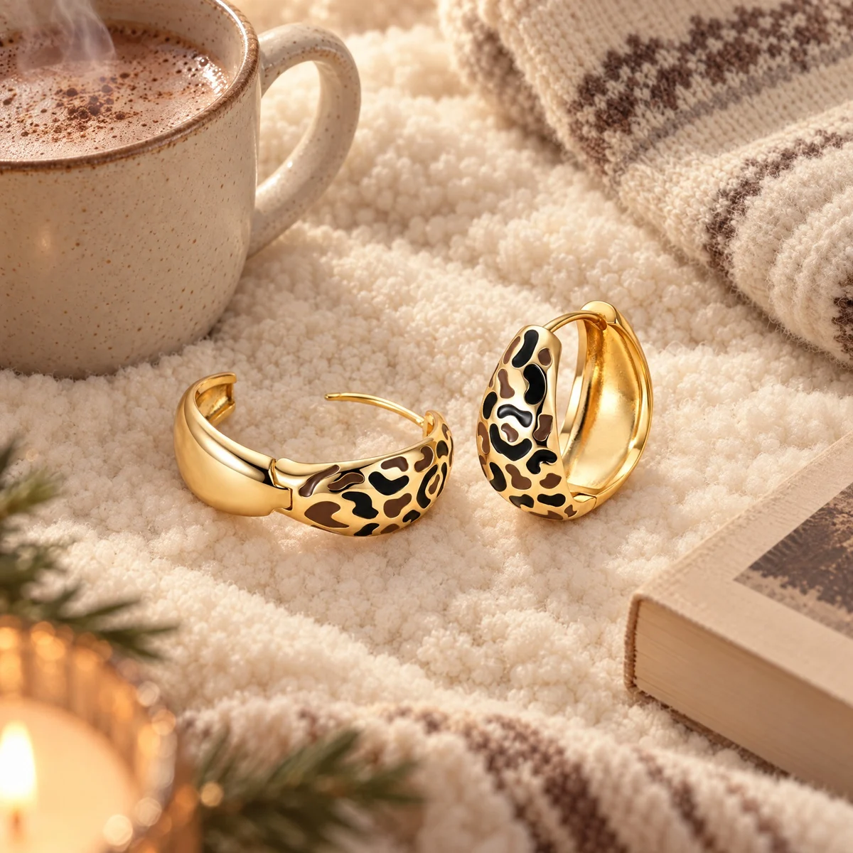 925 Sterling Silver Gold Leopard Print Earrings Hoop Wholesale Trendy Water Drop Women Ear Elegant Jewelry Gift