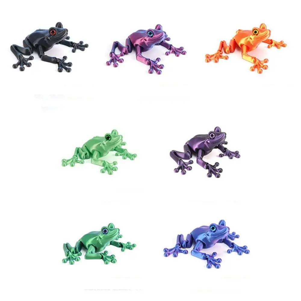 PLA 3D Printed Frog Model Multi-jointed Movable Frog Action Figure Solid Color Articulated Animal Figurine Desktop Decoration