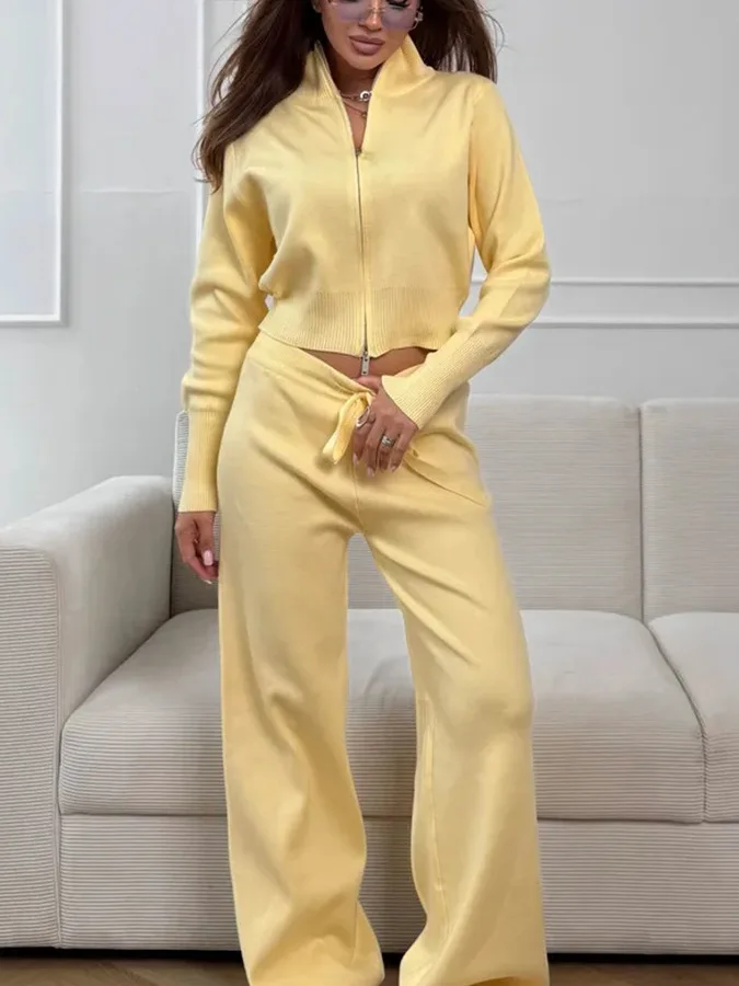 

Женский вязаный облегающий длинный свитер Све, дизайн на молнии, удобный дышащий модный костюм из двух предметов, осенняя одежда