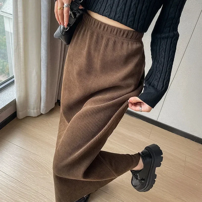 

Корейские вельветовые юбки-миди женские однотонные элегантные Harajuku с запахом на бедрах теплые универсальные модные юбки трапециевидной формы с высокой талией женские