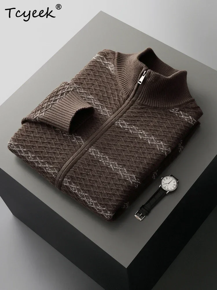 Men's Sweater Clothes Autumn Winter Sweater Cardigan 100% Merino Wool Sweater Smart Casual Cardigan Thicked Knit Commuters Coat