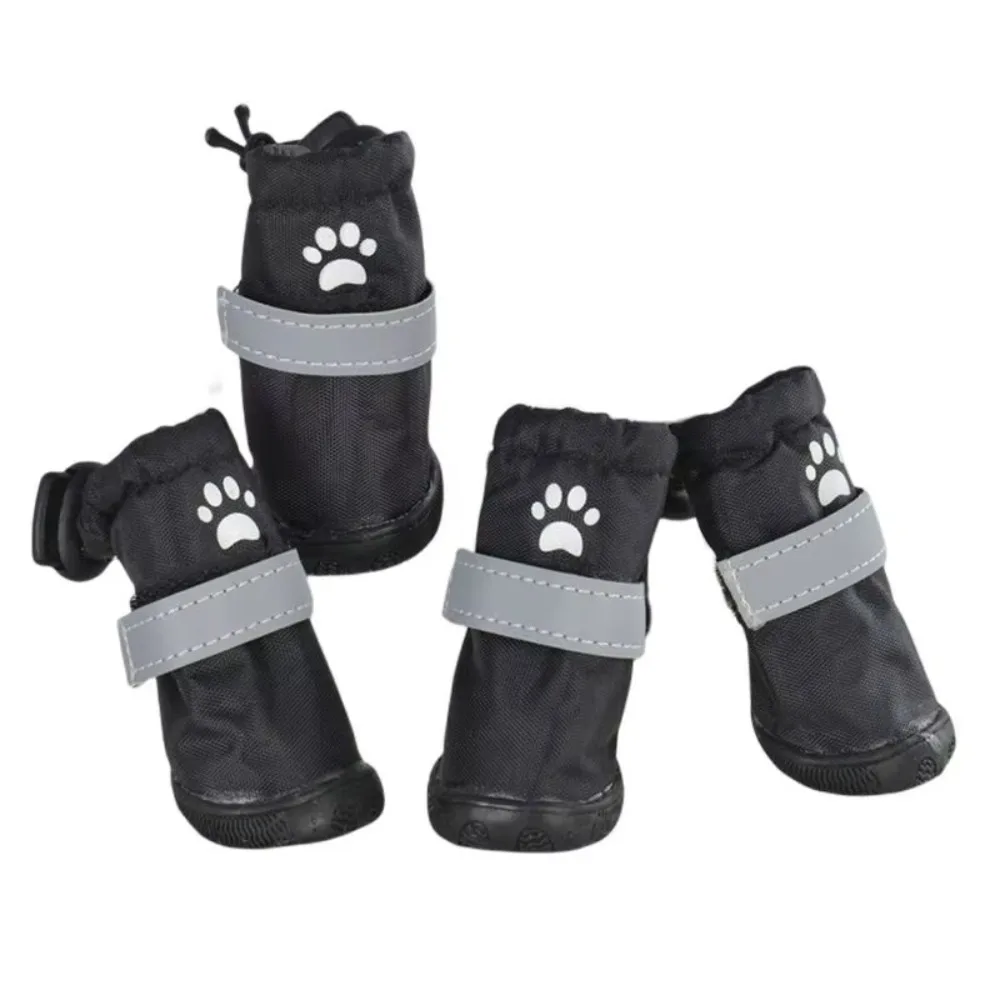 

4pcs/set Pet Footwear Waterproof Pet Dog Shoes Reflective Anti-slip Puppy Booties Wear Resistant Pet Rain Shoes Outdoor