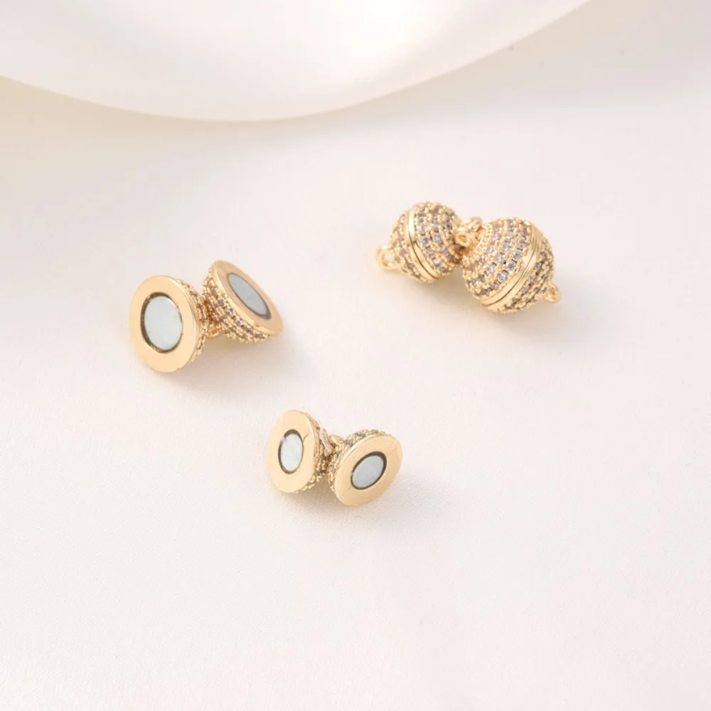 

14K Gold-plated Micro-inlaid Zircon Spherical Magnetic Clasp Diy Pearl Bracelet Necklace End Connection Clasp Iron Suction Clasp
