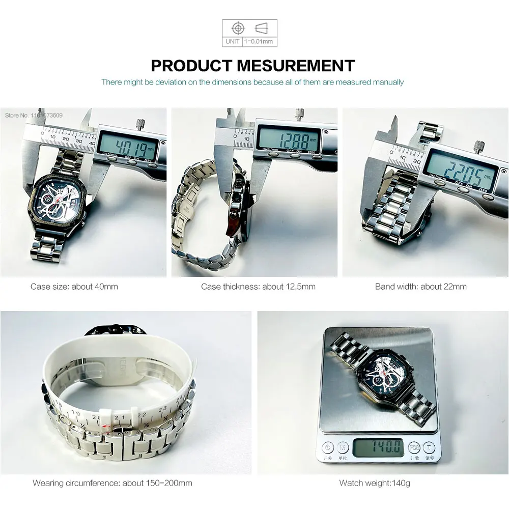 MEGIR Square Dial Quartz Watch Men Fashion Chronograph Stainless Steel Strap Wristwatch with Luminous Hands Auto Date Silver