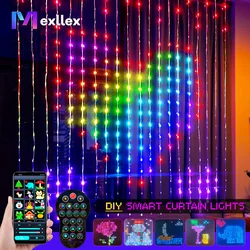 Programmable Colorful Smart LED Window Hanging Curtain Lights,400 RGB APP Remote Control DIY Text and Pattern Fairy Garland home