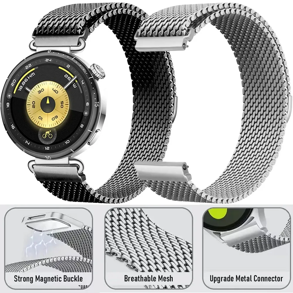 18 mm Stahlgeflecht-Metallarmband für Huawei Watch 5 42 mm/GT6-5-4 41 mm, Milanese-Magnetarmband Correa für Huawei Watch GT5 Pro 42 mm