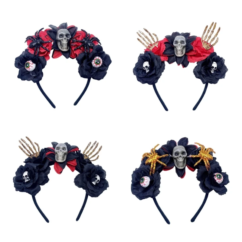 

Halloween Theme Headband Day of Death Skull Flower Hairband Cosplay Costume Headpiece Women Festival Hair Decors