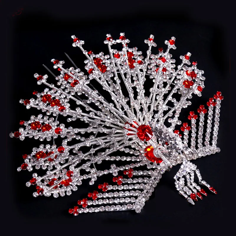 Chinese Traditional Opera Headdress Beijing Opera Huadan Qingyi Water Diamond Nine-tailed Phoenix Hairpin Cultural Cosplay ﻿