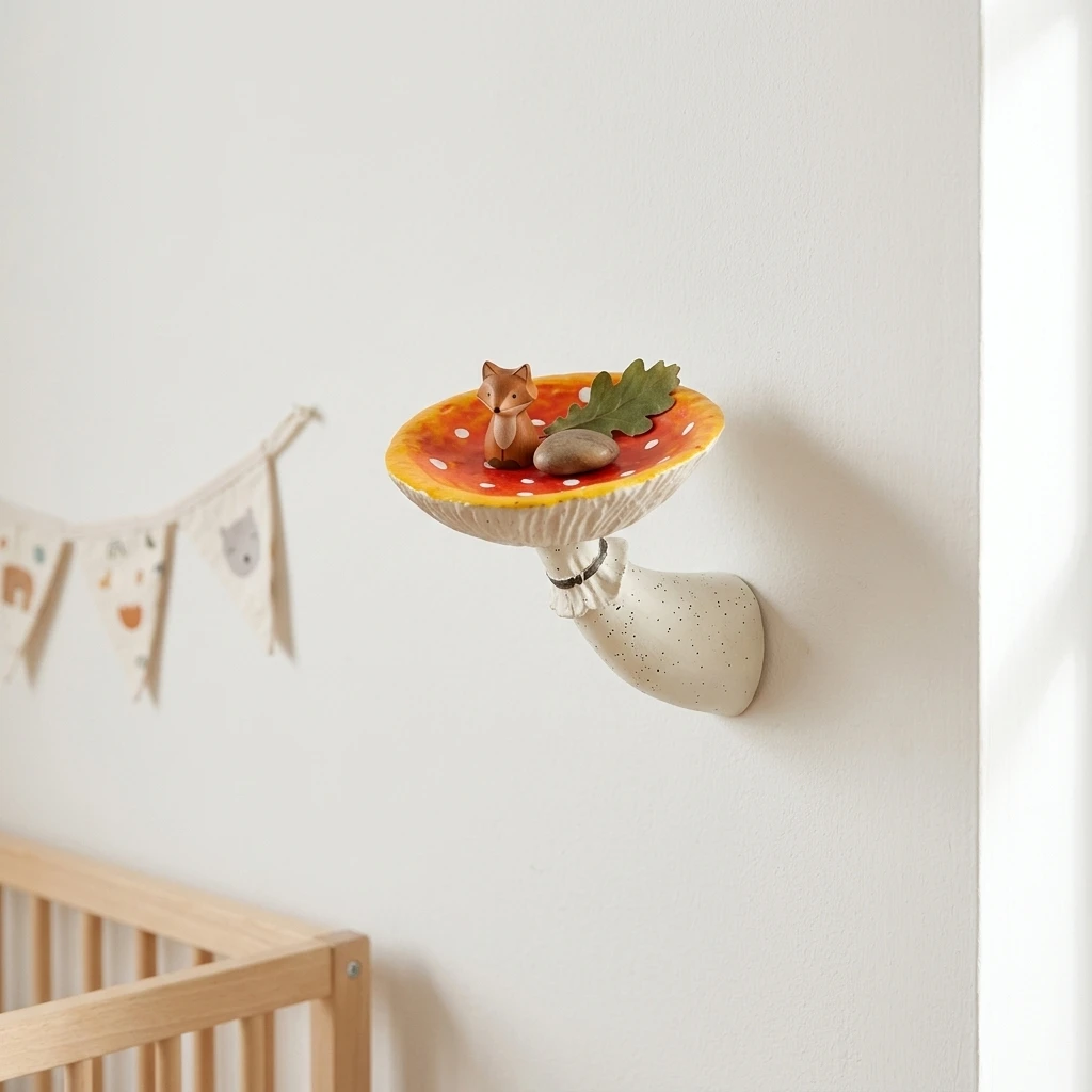 1pc Mushroom Floating Shelf Realistic Resin Wall Storage Rack Fairy Decor for Kids Room Bathroom Bedroom Entryway Durable