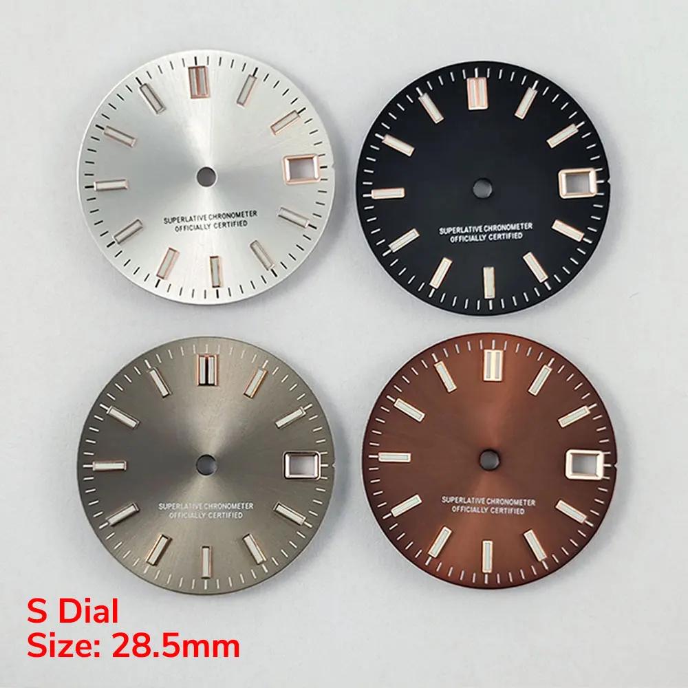 28.5mm High Quality S Dial Watch Rose Gold Edge Suitable for NH35 NH36 A Movement S LOGO Dial Date Green Luminous Watch Part