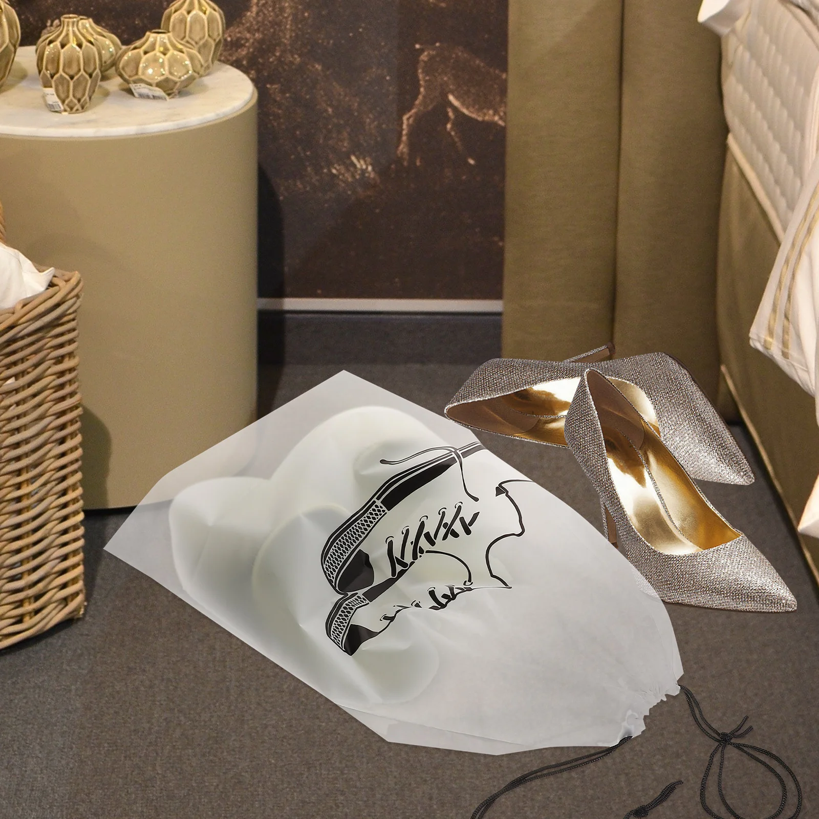 

5pcs Travel Shoe Bags Drawstring Storage Organizer White Dustproof Portable Wardrobe Shoe Bag Packaging Accessories