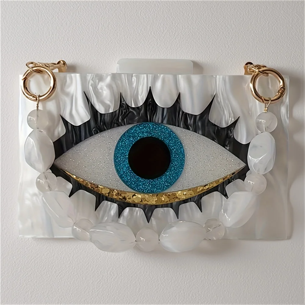 

Мраморно-белый мини-кошелек-клатч с акриловым рисунком от сглаза, женская повседневная милая вечерняя сумка для ужина, модный кошелек на свадебной цепочке