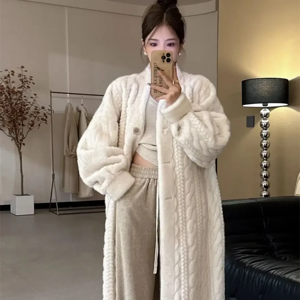 

Long Imitation Mink Plush Fried Dough Twists Cardigan Fur Integrated Fur Coat Fur Thickened Women's Coat