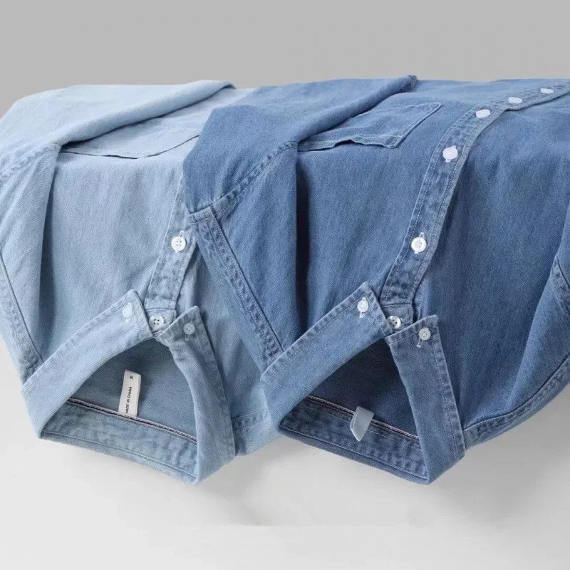 

Pop Japanese Vintage Long Sleeve Denim Shirt Casual Loose Fit Men's Trendy Autumn/Winter Thin Jacket Top For Couples