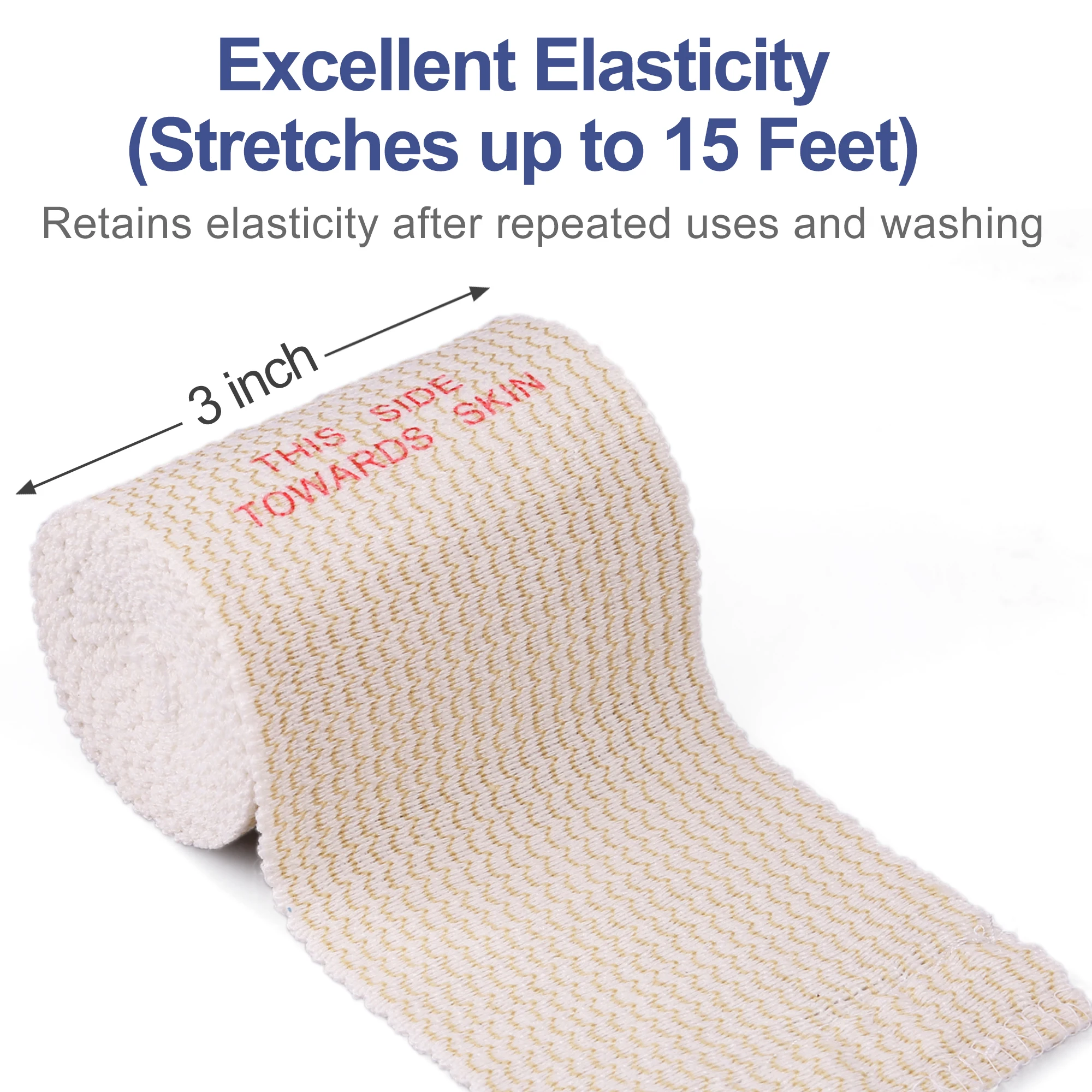 4 لفات 3 بوصة × 5 ياردة غلاف ضمادة مرن، غلاف ضمادة ضغط من القطن مع إغلاق ذاتي، دعم وإسعافات أولية للرياضة