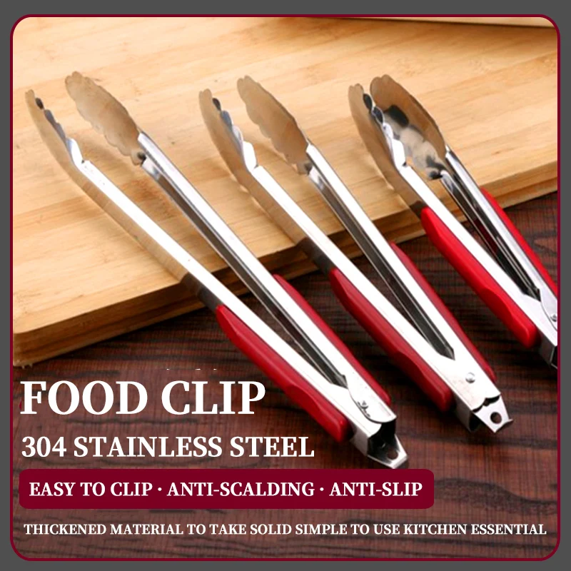 Clip per alimenti in acciaio inossidabile 304 Clip per alimenti per pane per uso domestico Clip da cucina Anti-scottatura Barbecue per verdure Barbecue bistecca in Silicone