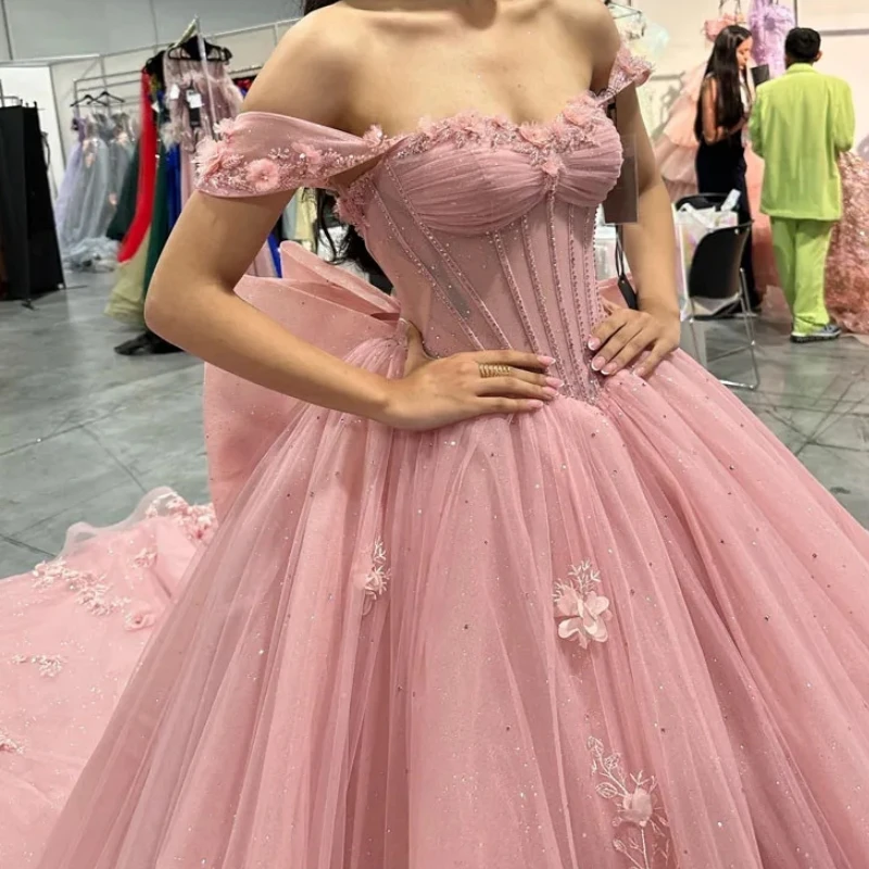 AA-P38 розовые платья Quinceanera по индивидуальному заказу с открытыми плечами, милое платье шестнадцатилетия, платья для выпускного вечера, Vestidos 15, официальная вечерняя одежда