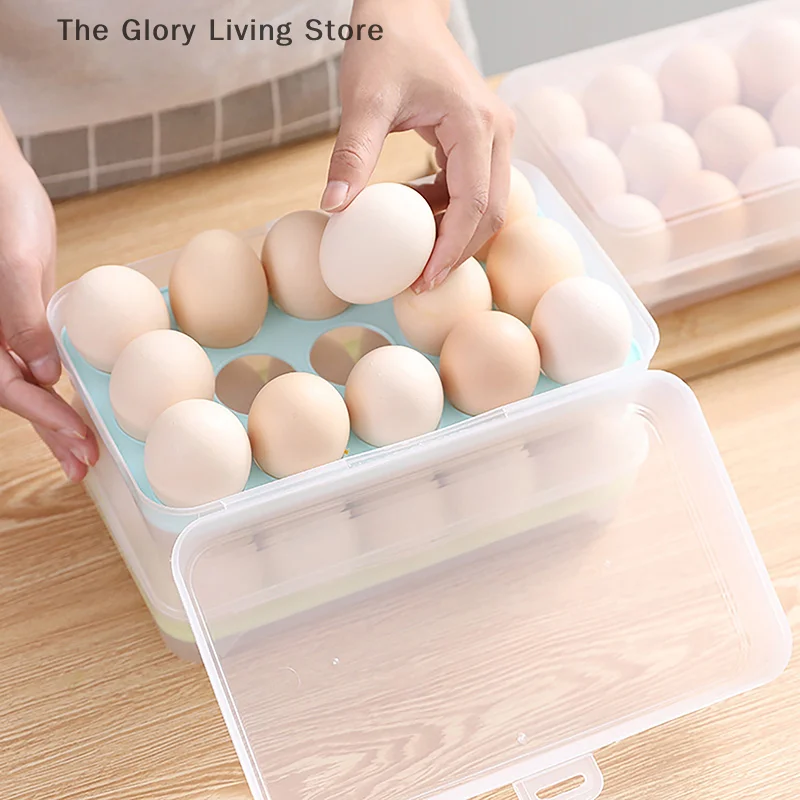 15 Grids Egg Storage Box Egg Carton PP Case Egg Box Tray with Lid Drawer Refrigerator Cases Compartment Storage Egg Rack Support
