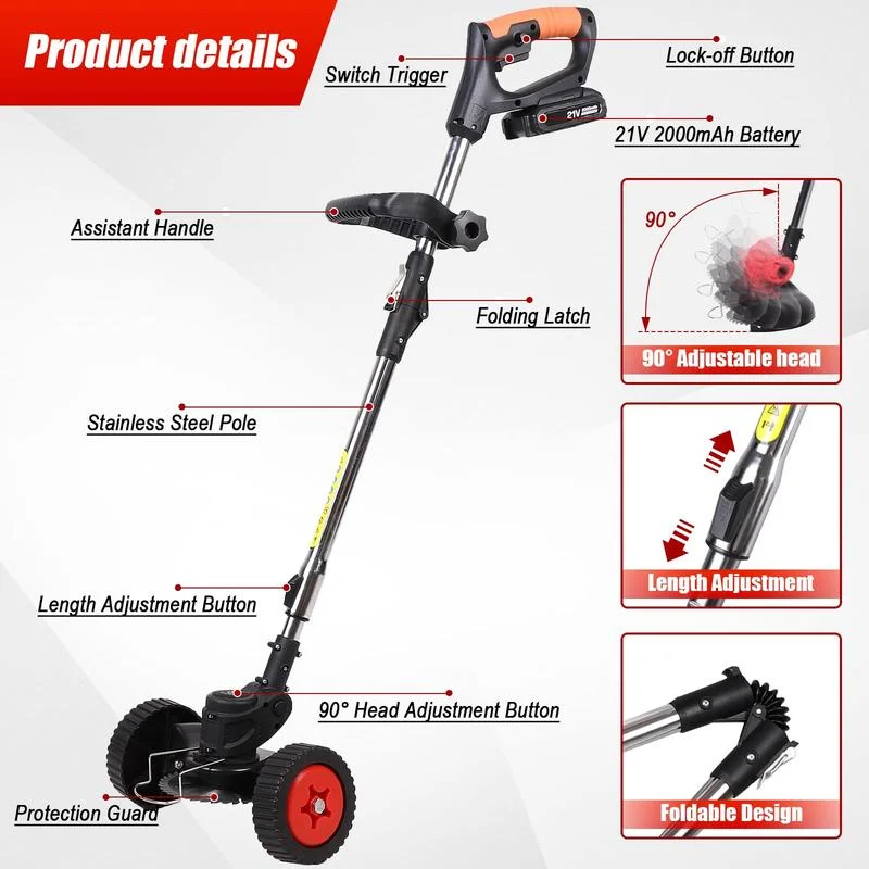 Electric Weed Wacker Cordless Weed Eater Battery Powered 21V 2.0Ah, Weed Wacker Battery Operated, 3 in 1 String Trimmer