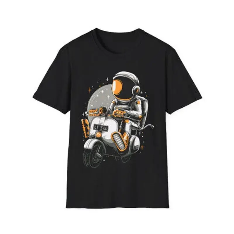Let'S Go Astronaut Scooter Pilot Space Theme Retro Racer T Shirt Black