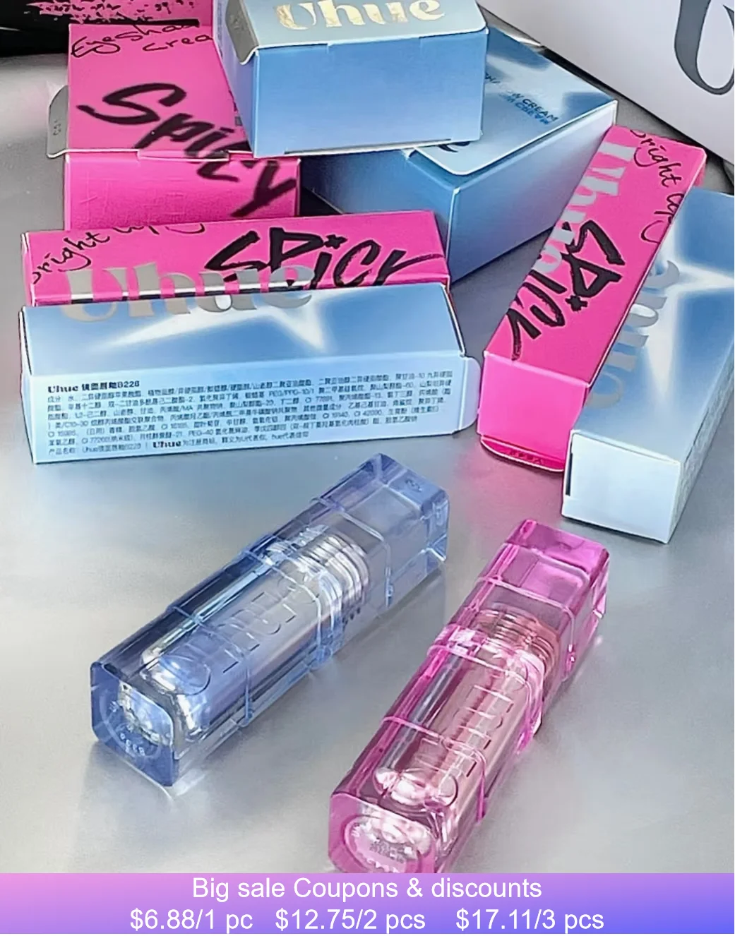 

Uhue Mirror & Water Shine Lip Glaze Black Pink & Blue Way Series Sweet & Cool Lip Gloss Girl lipstick Makeup Beauty Cosmetics