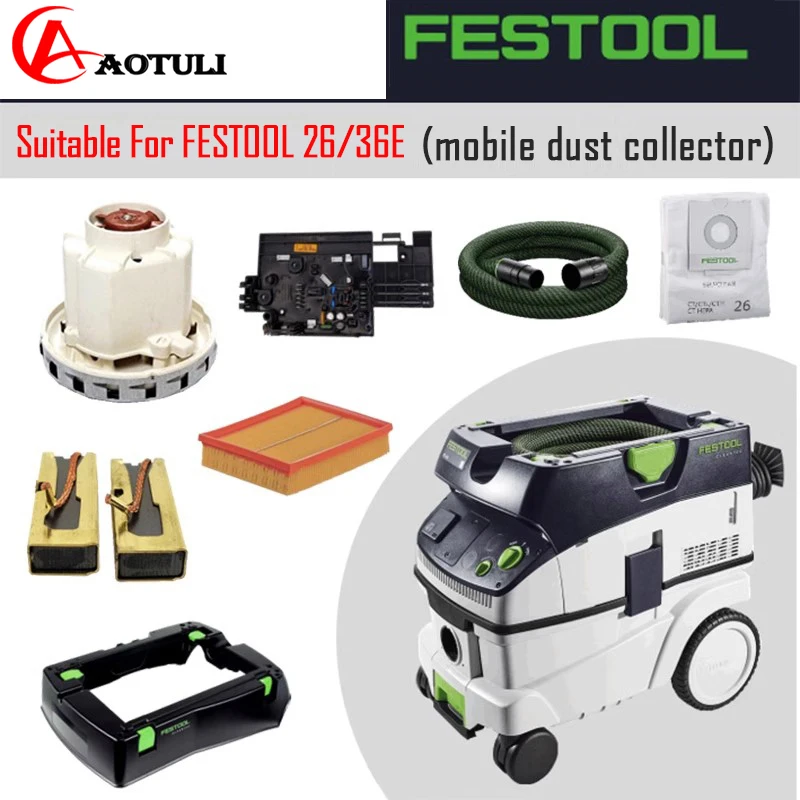 FESTOOL-Aspirador de pó com Geral Motor Carbono Escova Filtro Elemento, 26, 36E Acessório, Vacuum Bag Mangueira, 3.5m etc