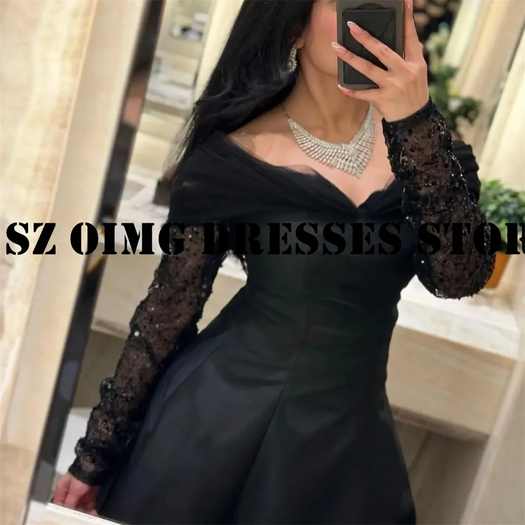 OIMG-até o chão, vestidos de baile para mulheres, lantejoulas pretas, vestidos de noite elegantes, vestido de festa formal, árabe, novo design