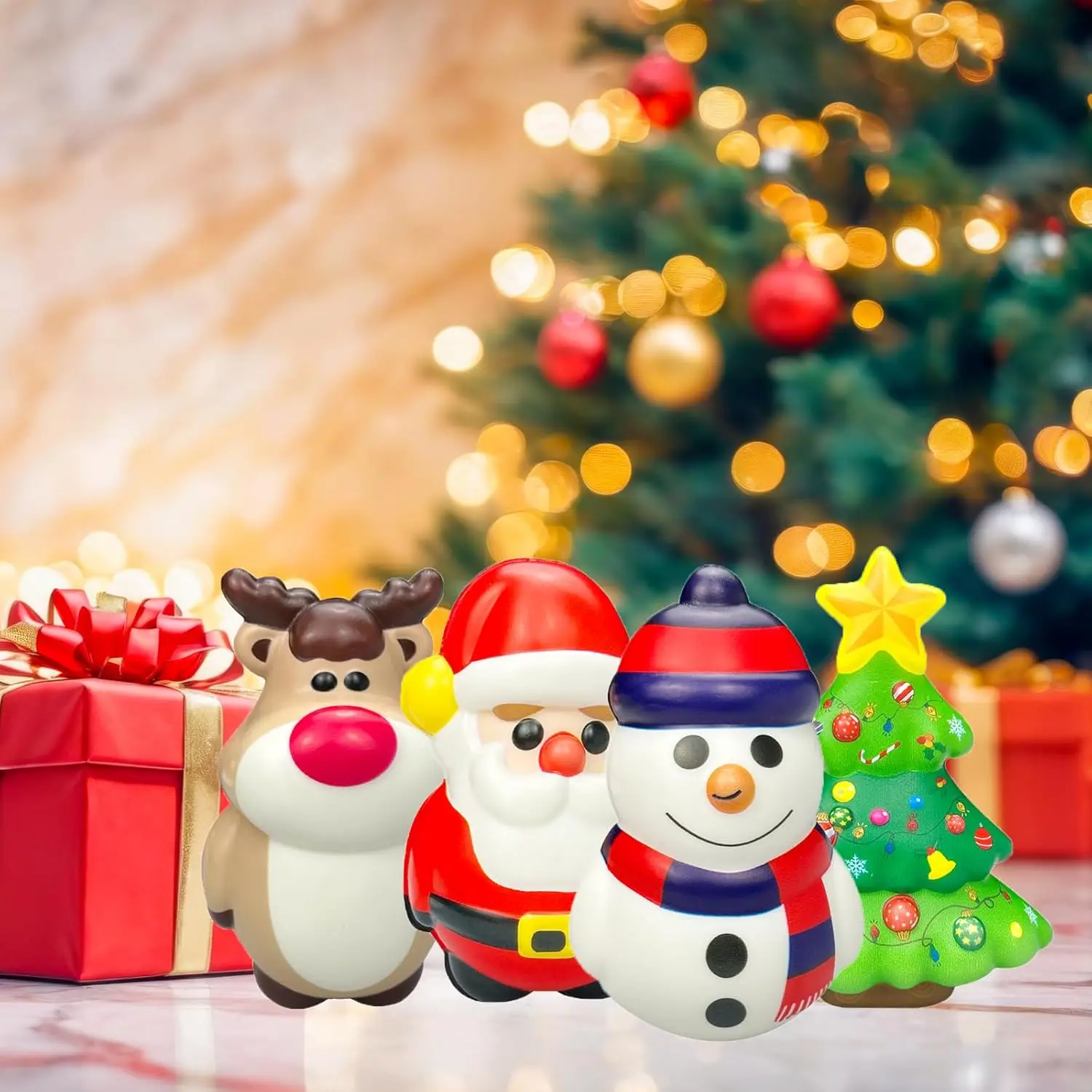 1/4個入り クリスマス ストレスボール 感覚玩具 サンタクロース 雪だるま スクイーズ玩具 スローリバウンド 握り玩具 クリスマスギフト 子供向け