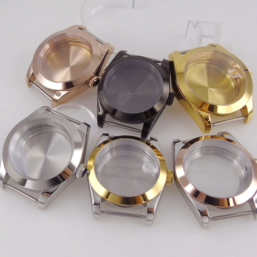 36mm 39mm Polished Bezel Watch Case Silver Black Rose Gold two tone for NH34 NH35 NH36 ETA2824 PT5000 watch Accessories