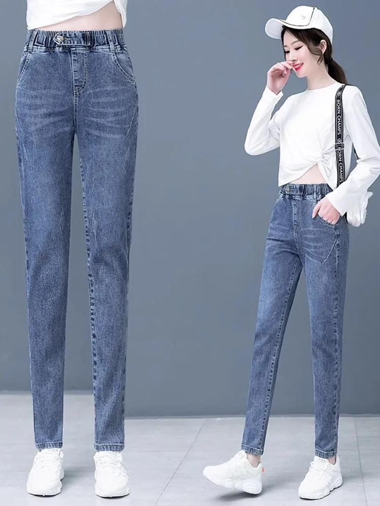 Pantalones vaqueros elásticos Harem Denim para mujer, pantalones pitillo holgados de cintura alta, Sl Todays's ular, talla grande, primavera, otoño, nueva llegada...