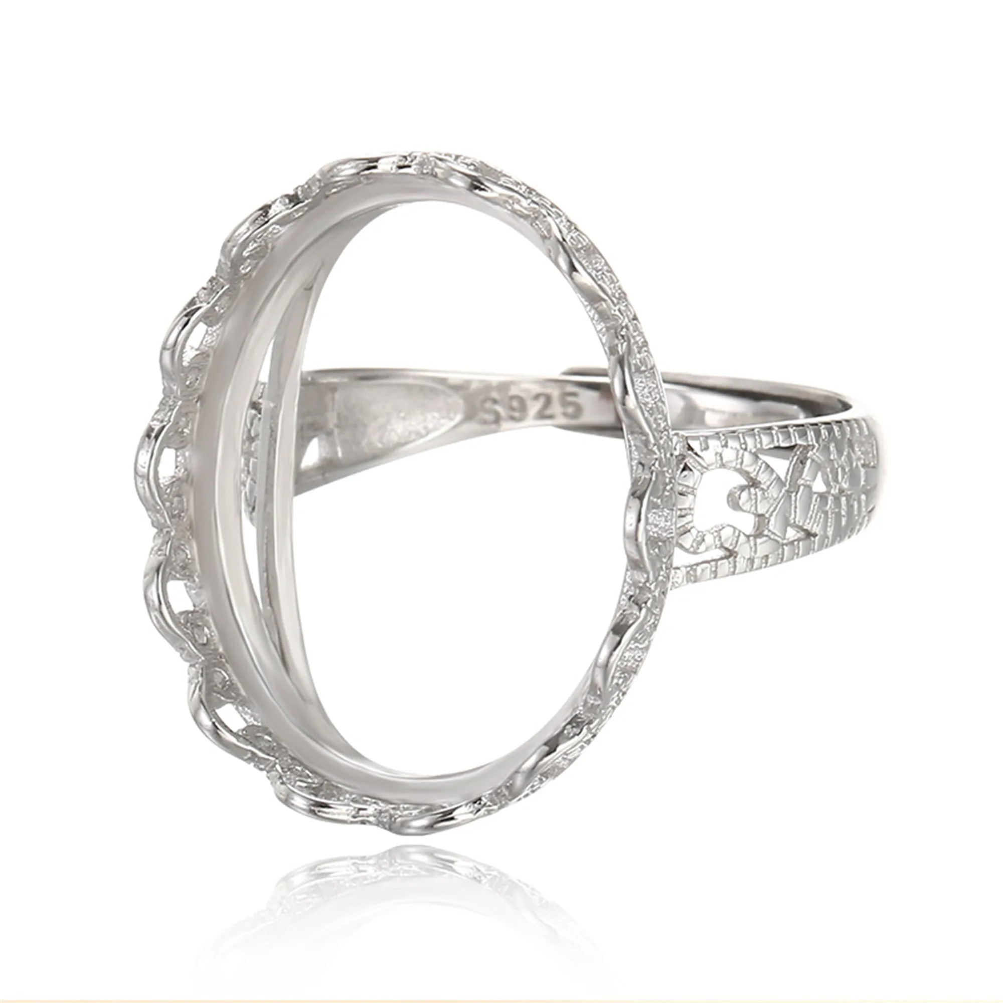 

Ring Base for 16x20mm Oval Cabochons White Gold Plated 925 Silver Adjustable Ring Component