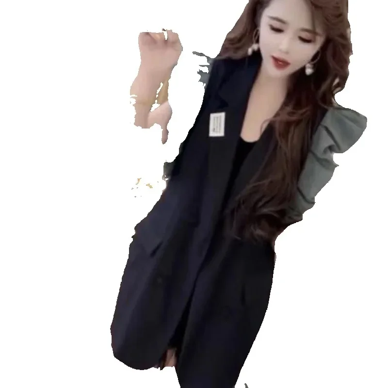 

Spring Summer Fashion Waistcoa Coat Women 2025 New Contrasting Color Design Suit Vest Black Outerwear Female