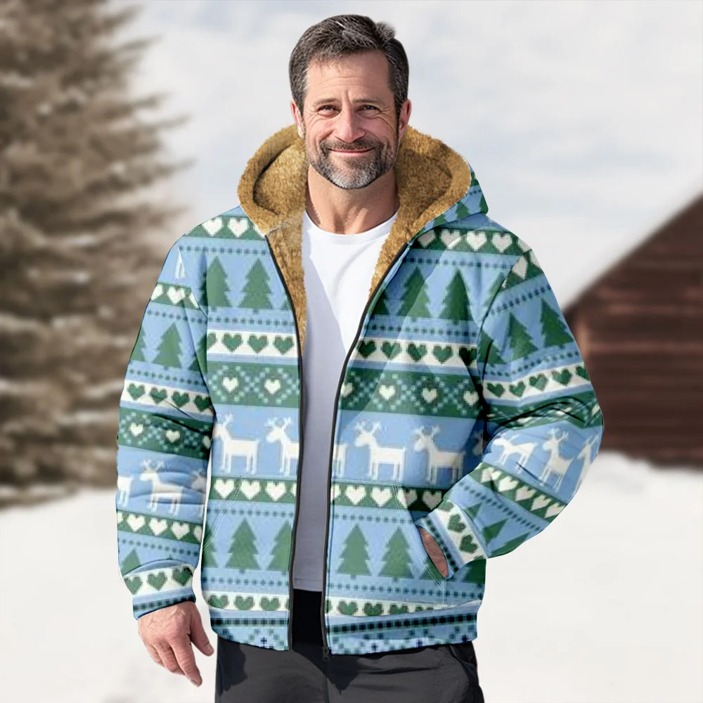 Abrigos de chaquetas de invierno para hombre, abrigo informal de algodón con patrón azul de Reno de Navidad, abrigo impermeable para fiesta Vintage