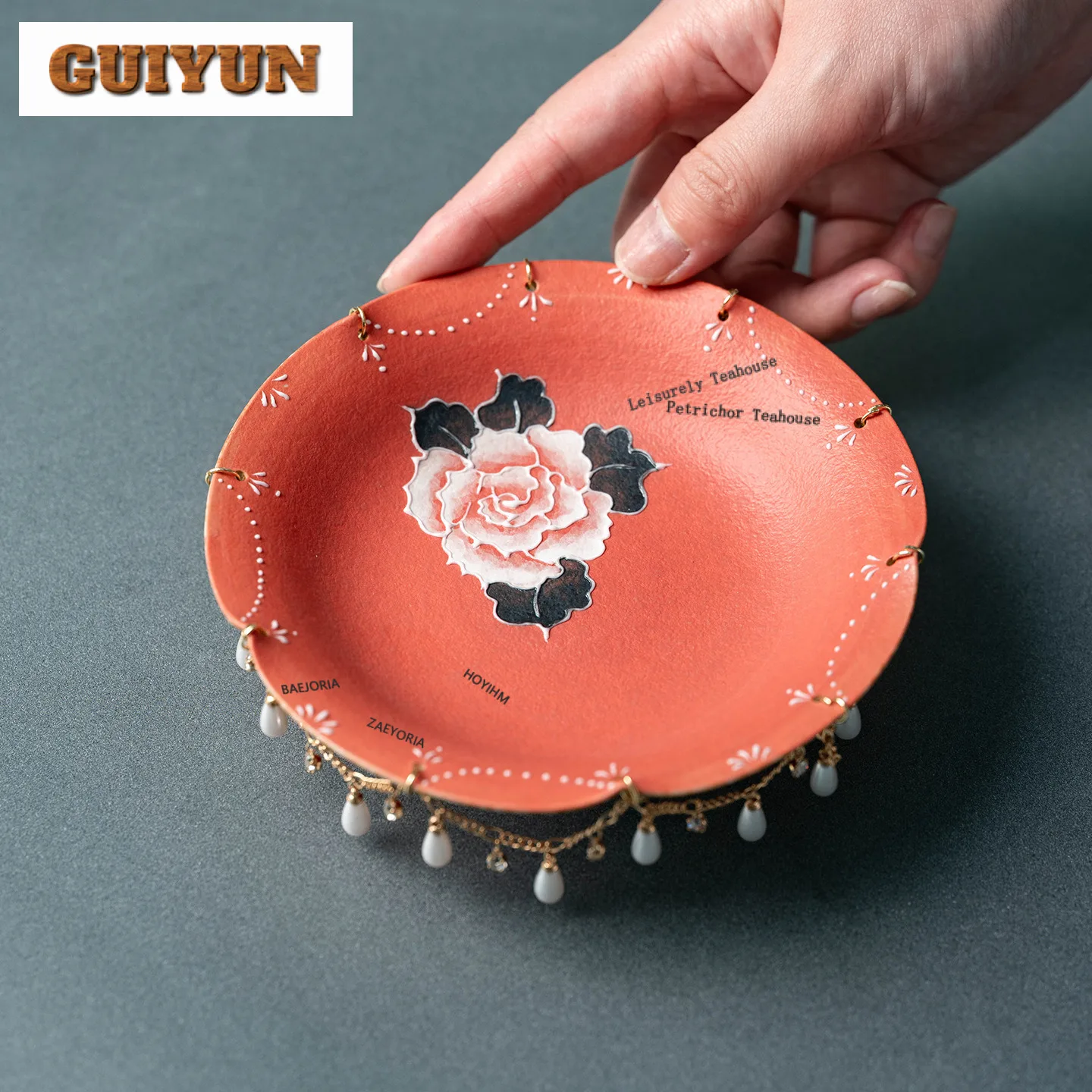 Hand-painted Peony Pot Bearing Holder Teaware Base Dry Soaking Table Tea Tray Coasters Puer Teaset Accessories Decoration Craft