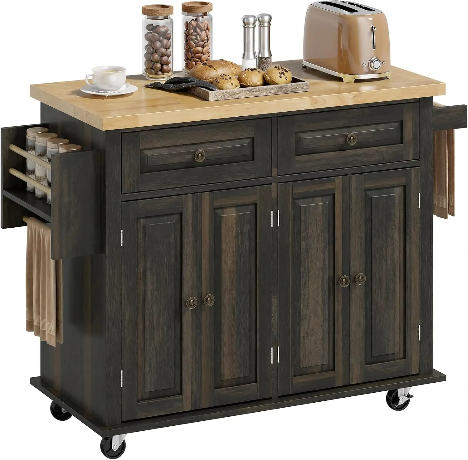 Kitchen Island Cart with Solid Wood Top 44