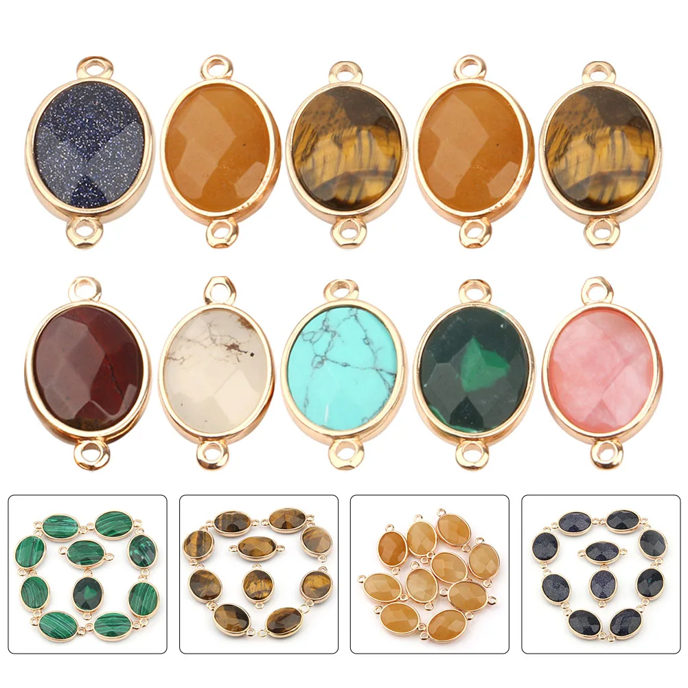 10pcs Semi-precious Stone Connector Charms Lightweight Alloy Necklace Connectors Bracelet Buckles Jewelry Making Clasps Egg