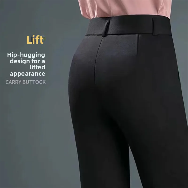 Spring Autumn Women's Elastic Drapey plus Size Tall Straight Leg Black Mom's Suit Pants High Waist Long Trousers