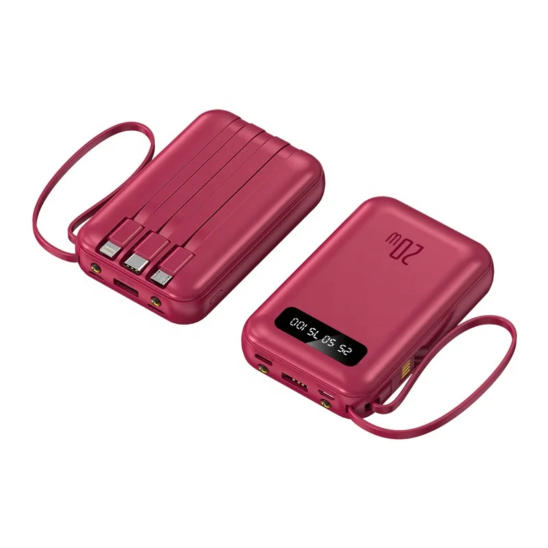 Luxury Power Bank 20000mAh for Women Large Capacity Fast Charging Portable Mobile Power Supply Charger with 4 Cables Power Bank