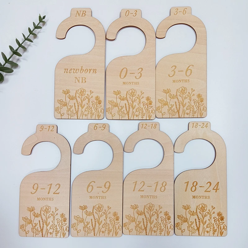 

7Pcs/Set Baby Nursery Closet Dividers Wooden Baby Milestone Cards Clothes Organizers Milestone Memorial Cards Photography Props